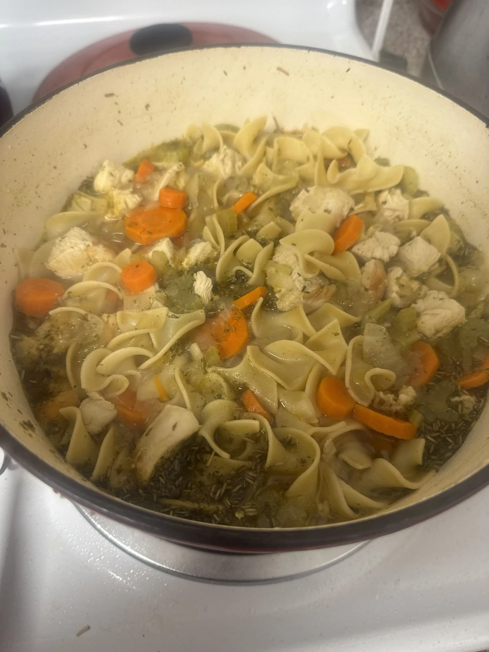 Homemade chicken noodle soup. 